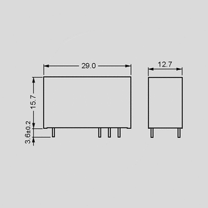 RT114-24 PrintRelæ 24VDC/400mW/1440R/1xSKIFTE Dimensions