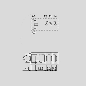 F4661-AC24 1 x skifte relæ 24VAC 16A 320R 46.61.8.024.0040 F4661_<br>Pin Board and Circuit Diagram