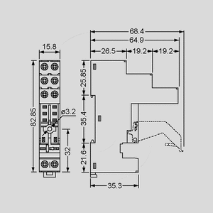 F9702 DIN Rail Socket for Series 46, 97.02/ 2 skifte F9702
