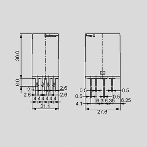 RE403D-LTU Ind. Relay 4PDT 5A 24V 650R LED Green Dimensions