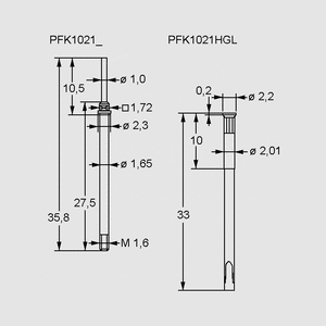 PFK1021GCX Test Probes CX 3,0N Au 3,0mm Dimensions