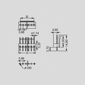 NSL396M-4G PCB Header 4-Pole Straight P3,96mm NSL396M-_G<br>Dimensions