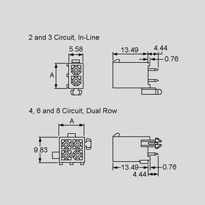 AMP770178-0 PCB Header 6-Pole Straight P4,14 HAN Dimensions