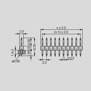 MSL102TG Pin Header 1R Straight 1x2-Pole Gold Dimensions