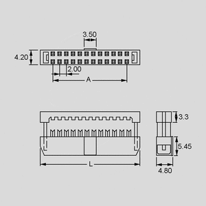 MPF10G IDC Connector 10-Pole RM2.00 Dimensions