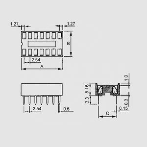 DIL14EMF LC-IC Socket 14pole 7,62mm Dimensions