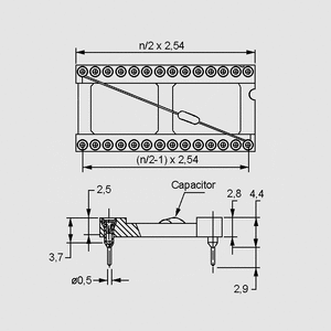 DIL28PZCVF IC Socket + Capacitor 28P 15,24mm Dimensions