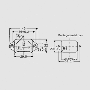 GSD336-6,3 IEC C14 Power Connector Spacing=36mm 6,3mm GSD336_