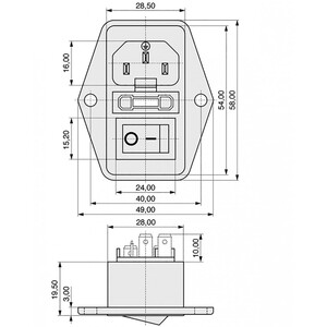 GSW101SW IEC C14 Power Connector Switch, 1xFuseholder