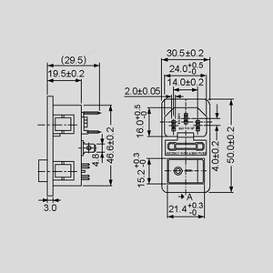 GSW101SW IEC C14 Power Connector Switch, 1xFuseholder GSW101_SI<br>Dimensions