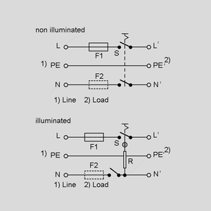 DD11.0123.1111 IEC C14 Power Connector Switch med RØD lys 2xFuse Circuit Diagram