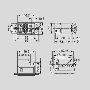 4301.1401 Fuse Drawer 2xFuse for D11, D12 Dimensions and Panel Opening