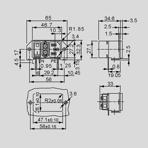 DD21.0123.1111 IEC C14 Plug Switch Fuse med RØD lys i switch Dimensions