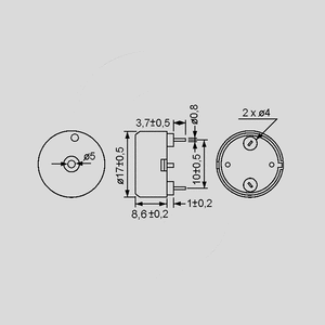 PT1520PAQ Piezo Elm 17mm PC 2,0kHz 72dB 25V PT1520PAQ