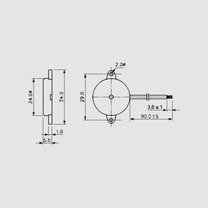 PT2060WQ Piezo Elm 24mm Wire 6kHz 90dB 30V PT2060WQ