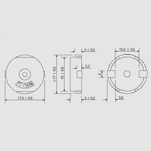 PT1540MQ SMD Piezo Elm 17mm 4kHz 80dB 5V PT1540MQ