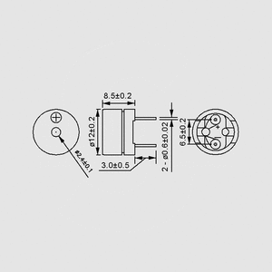 PB1220PF1Q Buzzer 12mm PC 1,5VAC 2048Hz 88dB PB1220PF1Q