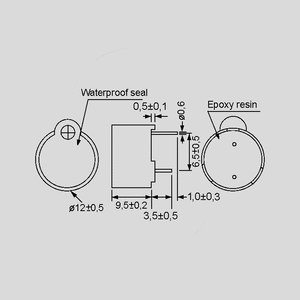 PB1224PE12Q Buzzer 12mm PC 12VAC 2400Hz 85dB PB1224PE12Q