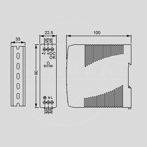 MDR-10-24 SPS DIN-Rail 10W 24V/0,42A Dimensions and Terminal Pin Assignment