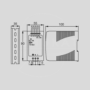 MDR-100-24 SPS DIN-Rail 96W 24V/4A Dimensions and Terminal Pin Assignment