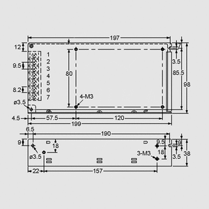 RS-150-3,3 SPS Case 99W 3,3V/30A Dimensions and Terminal Pin Assignment