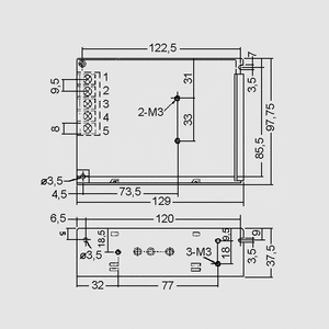 S-40-15 SPS Case 42W 15V/2,8A Dimensions and Terminal Pin Assignment