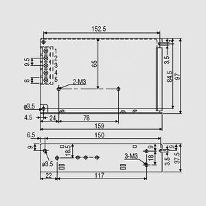 S-60-5 SPS Case 60W 5V/12,0A Dimensions and Terminal Pin Assignment