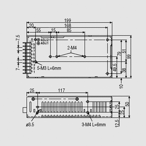 TP-100A SPS Case 101W PFC 5/12/-5V Dimensions and Terminal Pin Assignment