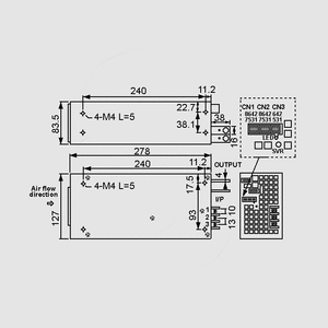 RSP-1500-24 SPS Case 1512W 24V/63A Dimensions and Terminal Pin Assignment
