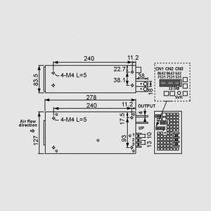 RSP-1500-27 SPS Case 1521W 27V/56A Dimensions and Terminal Pin Assignment