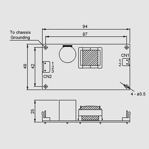 PS-15-48 SPS Open Frame 15W 48V/0,313A Dimensions and Terminal Pin Assignment