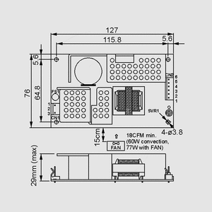 RPD-65C SPS Open Frame 60W 12V/5V Dimensions and Terminal Pin Assignment