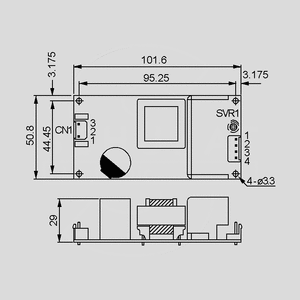 RPS-60-3,3 SPS Medical 33W 3,3V/10A Dimensions and Terminal Pin Assignment