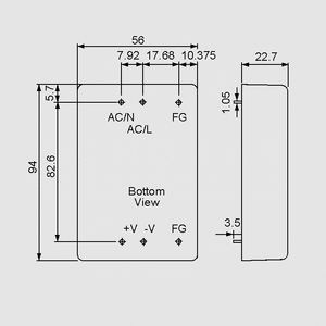 PM-20-15 SPS Module 21W 15V/1,4A Dimensions