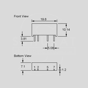 SPU02L-05 DC/DC-Conv 5:5V 400mA SIL7 Dimensions and Terminal Pin Assignment