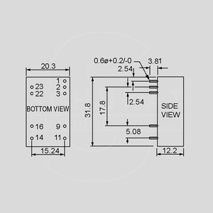 SCW12C-12 DC/DC-Conv 36-72V:+12V 1000mA 12W Dimensions and Terminal Pin Assignment