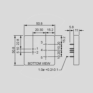 SKE15A-05 DC/DC-Conv 18-36V: +5V 600mA 3W Dimensions and Terminal Pin Assignment