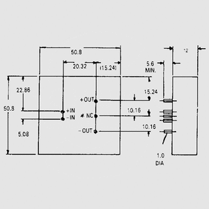 FDD0512S DC/DC-Conv 20-60V:+12V 500mA 6W Dimensions and Terminal Pin Assignment