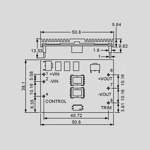 NSD15-48S15 DC/DC-Conv 18-72V: +15V 1000mA Dimensions and Terminal Pin Assignment