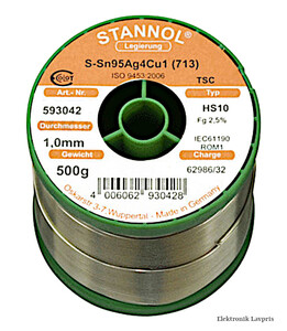 HS1010TSC-0500 Loddetin HS10 TSC Ecoloy 2,5% 1,0mm 500g