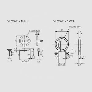VL1220-1VCE VL Rech. Battery 3V 7mAh Vertical VL2320-1HFE, VL2320-1VCE