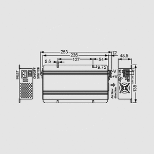 PB-360P-12 Mean Well 13.6V @ 24.3A 3 trins Oplader til autobatterier Dimensions