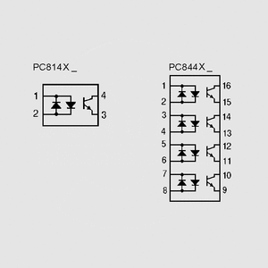 PC844XJ0000F 4xOptoc.-AC 5kV 80V 50mA &gt;20% DIP16 Circuit Diagrams