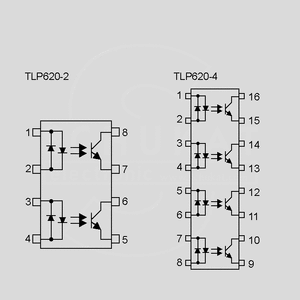TLP620-4 4xOptoc.-AC 5kV 55V 50mA &gt;50% DIP16 Circuit Diagrams