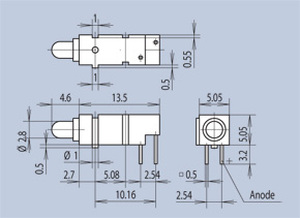 mentor 1805.7032 MENTOR PCB LED-fatning, horisontal, GUL, A3, 10stk