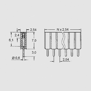 BL1X06PF Prec.Female Header 1R Straight 6-Pole BL1X_PF