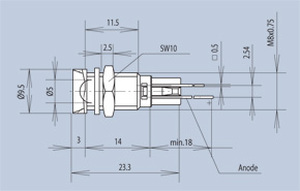 MENTOR 2664.8001 LED-fatning med 5mm LED GRØN/ORANGE-RØD 2,25V forsænket chrom