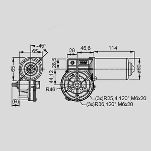 31938603B00 DC Gear Motor 24V 72W 30rpm 9Nm Dimensions