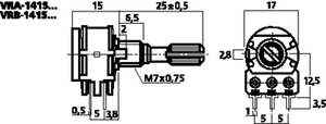 VRA-141S10 Potentiometer LOGARITMISK Stereo 10KOhm 41xClick Tegning