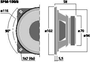 SPM-100/8 HiFi-Bas/Midrange 4" 8 Ohm 25W Tegning